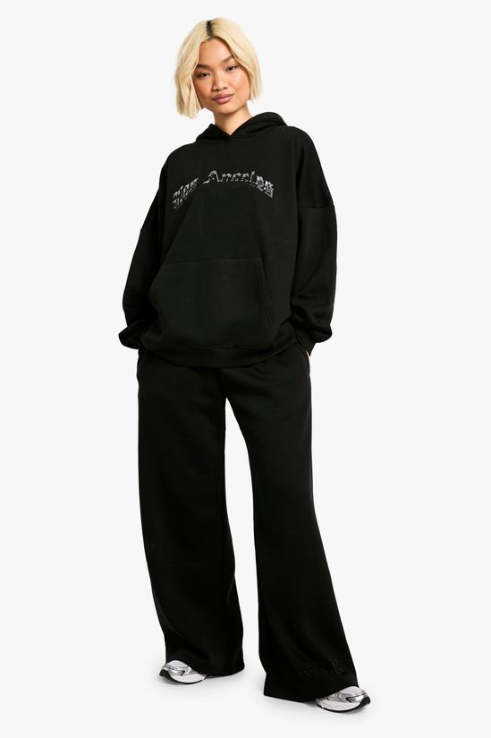 Los Angeles Diamante Hotfix Applique Oversized Hoodie