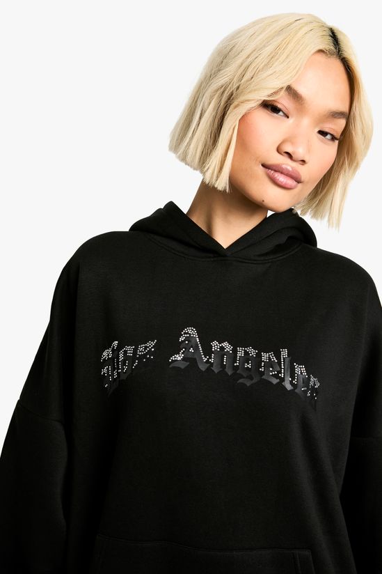 Los Angeles Diamante Hotfix Applique Oversized Hoodie