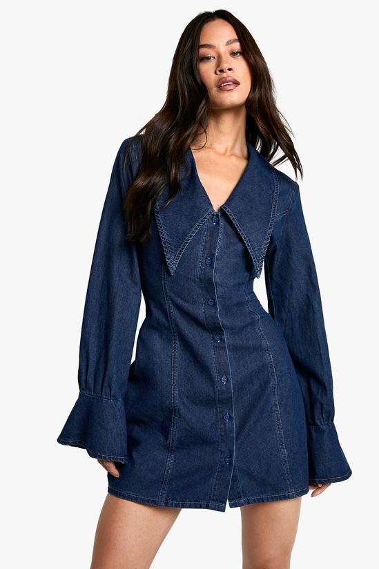 Tall Collar Detail Denim Shift Dress