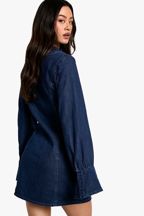 Tall Collar Detail Denim Shift Dress