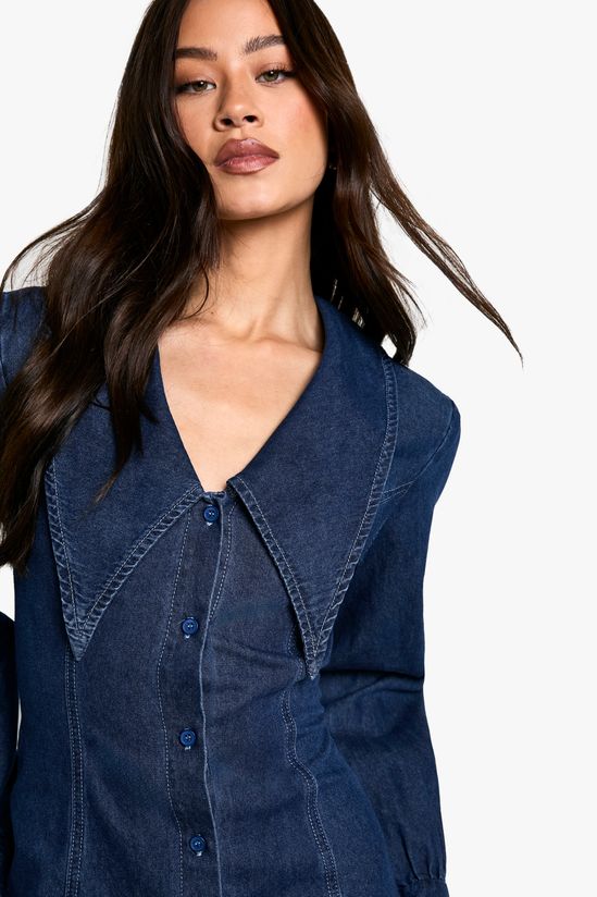Tall Collar Detail Denim Shift Dress
