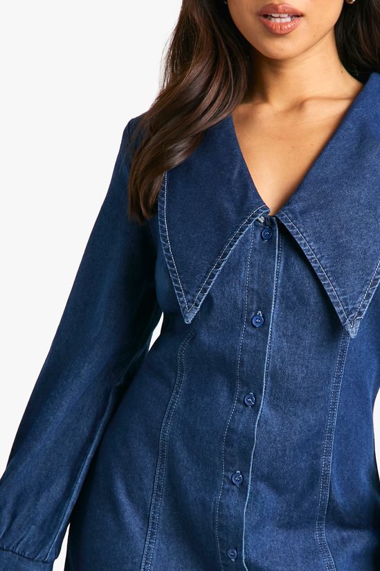 Petite Collar Detail Denim Shift Dress
