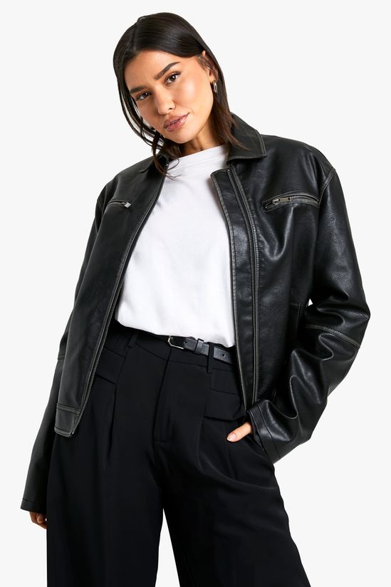 Tall Vintage Look Faux Leather Zip Jacket