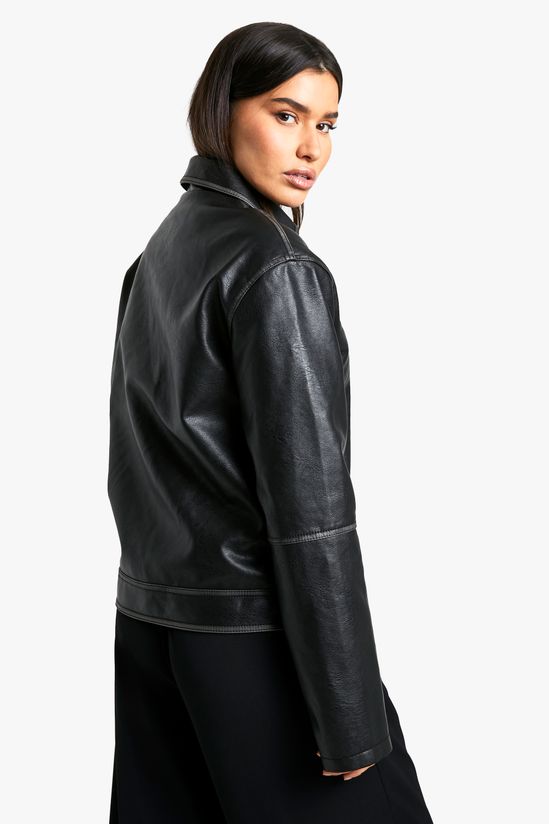 Tall Vintage Look Faux Leather Zip Jacket