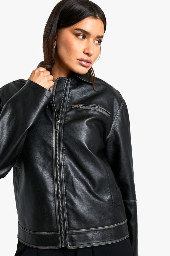 Tall Vintage Look Faux Leather Zip Jacket