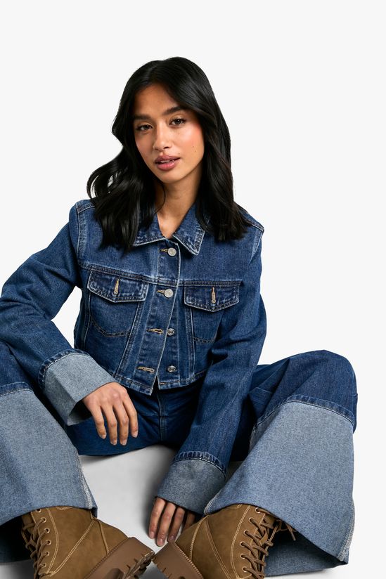 Petite Turn Cuff Crop Denim Jacket