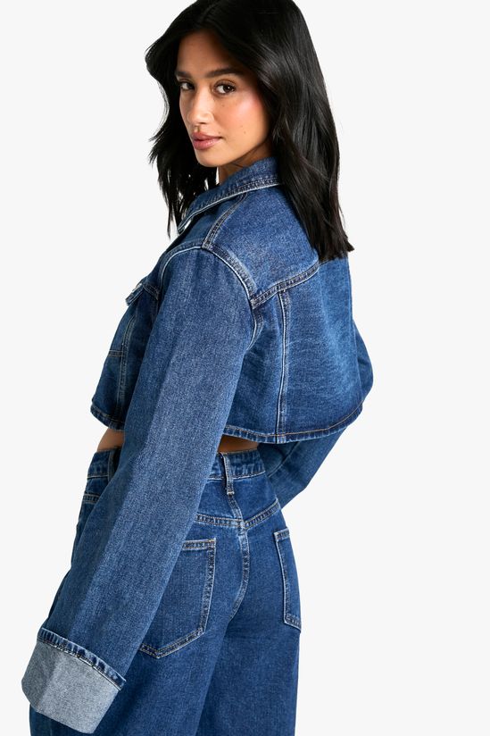 Petite Turn Cuff Crop Denim Jacket