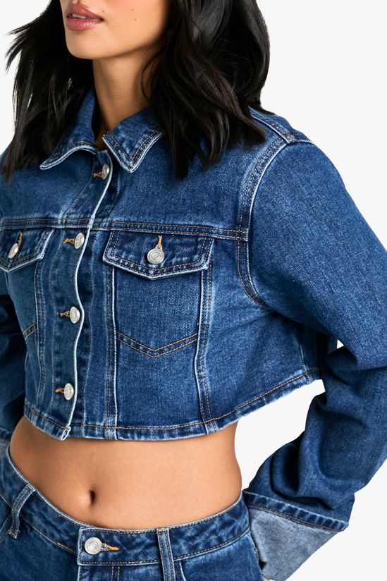 Petite Turn Cuff Crop Denim Jacket