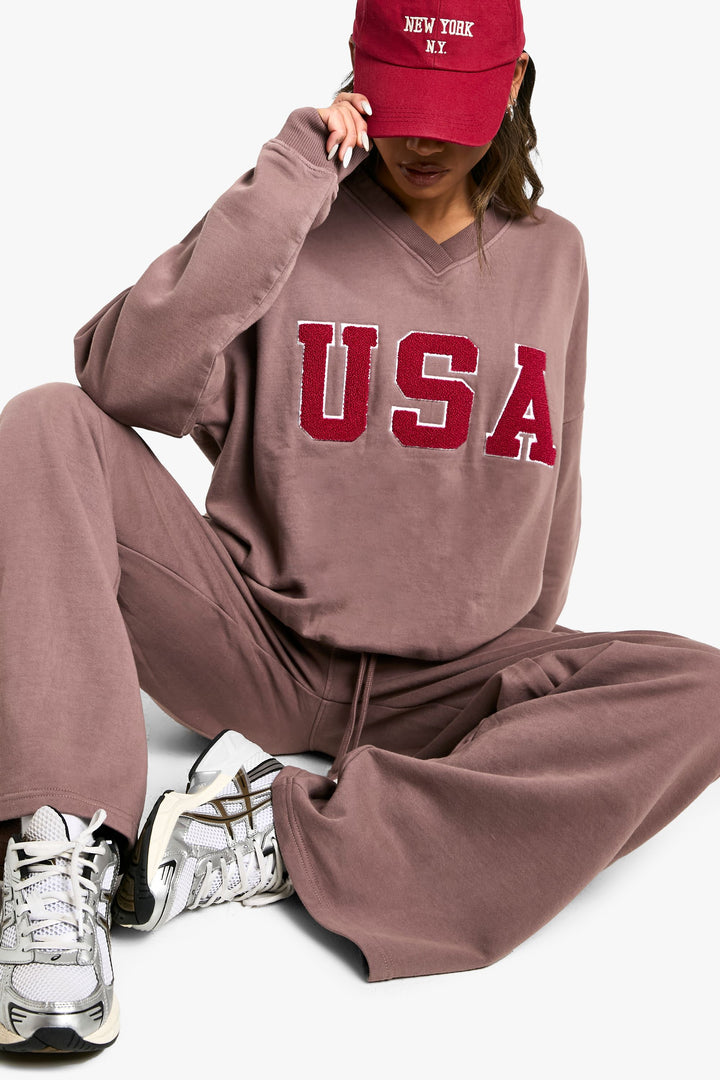 USA V Neck Oversized Sweatshirt