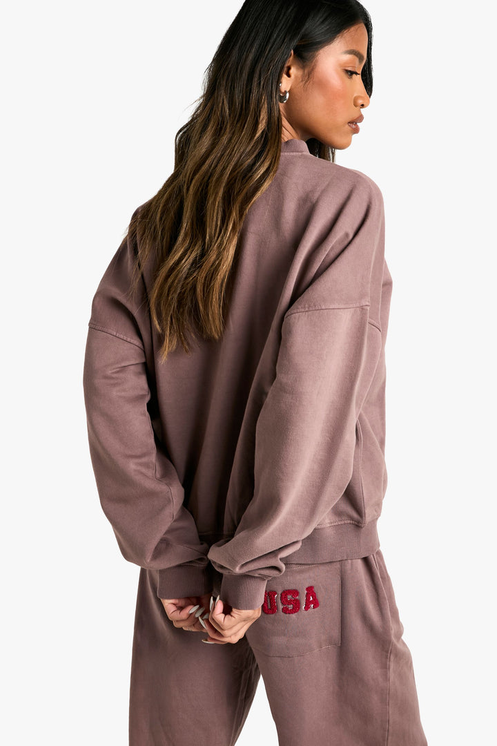 USA V Neck Oversized Sweatshirt