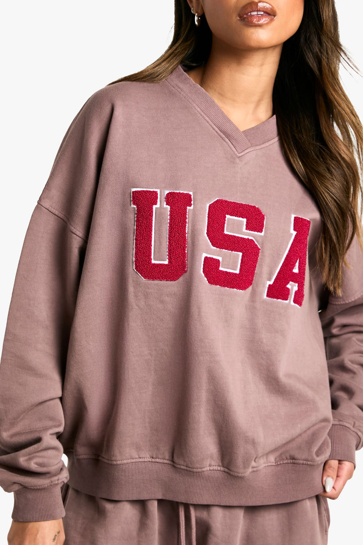 USA V Neck Oversized Sweatshirt
