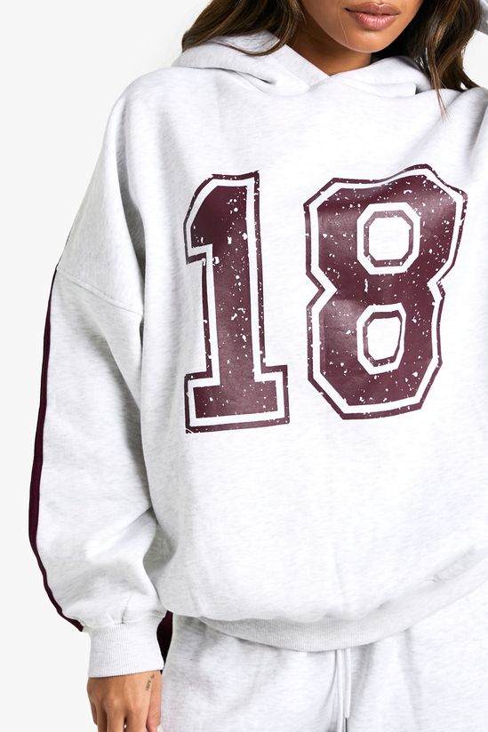 18 Print Side Striped Oversized Hoodie