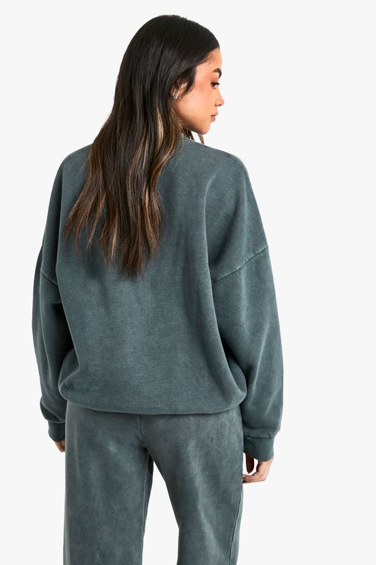 2000 Brooklyn Slogan V Neck Acid Wash Sweatshirt