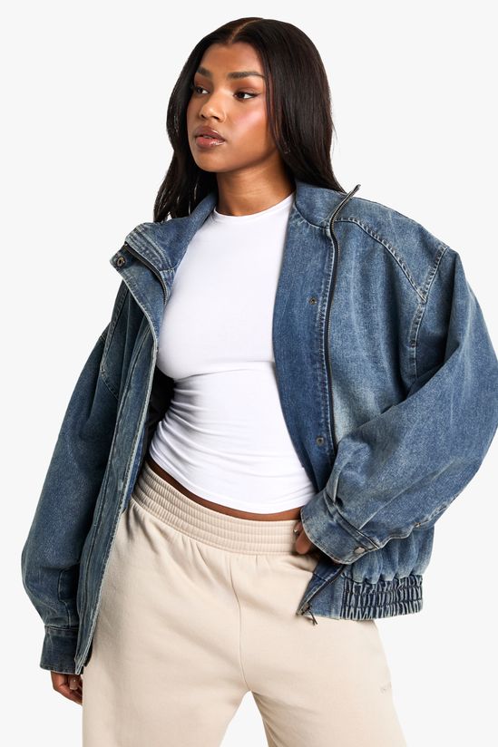 Denim Oversized Bomber Jacket