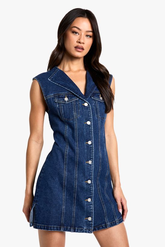 Tall Sleeveless Fitted Denim Mini Dress