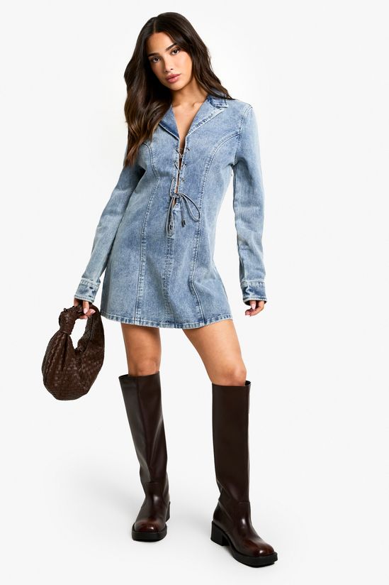 Petite Lace Up Mini Shift Dress