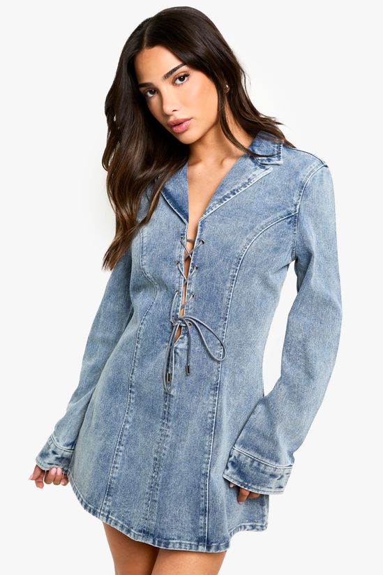 Petite Lace Up Mini Shift Dress