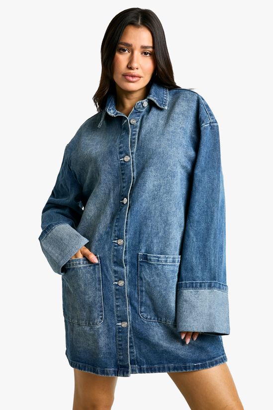 boohoo Tall Utility Turn Cuff Denim Oversized Shirt Dress