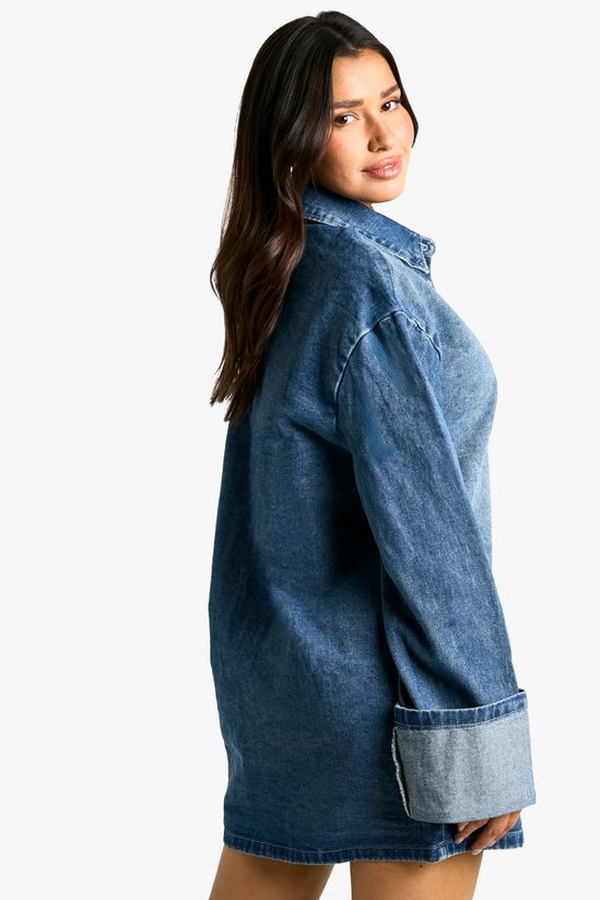 boohoo Tall Utility Turn Cuff Denim Oversized Shirt Dress