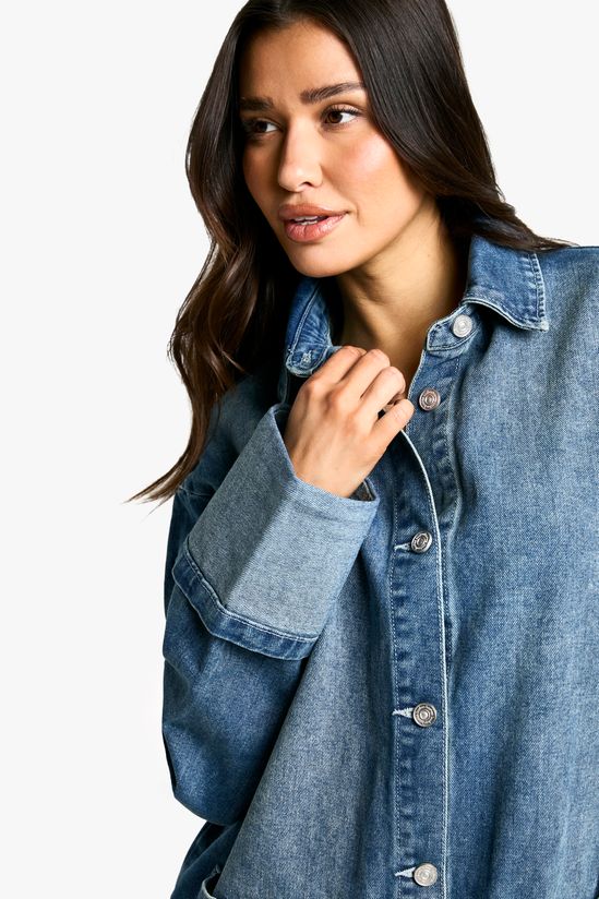 boohoo Tall Utility Turn Cuff Denim Oversized Shirt Dress