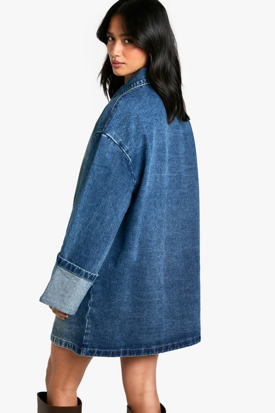 Petite Utility Turn Cuff Denim Oversized Shirt Dress