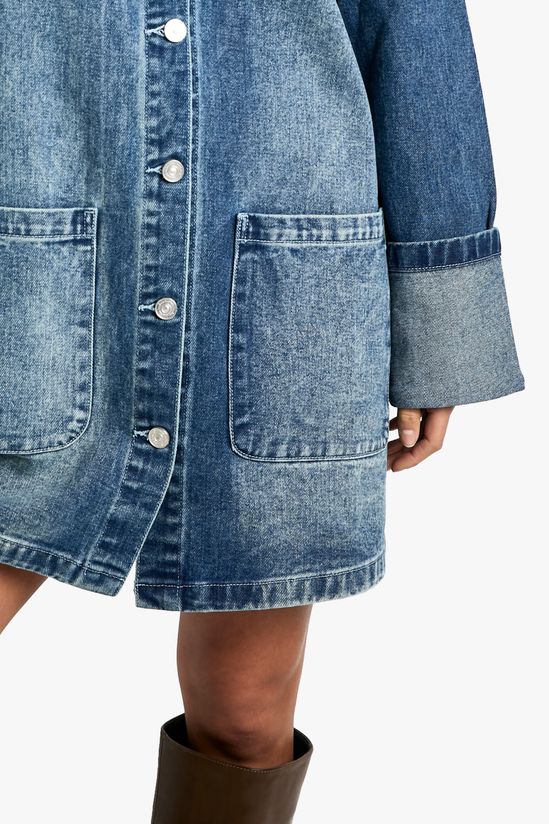 Petite Utility Turn Cuff Denim Oversized Shirt Dress