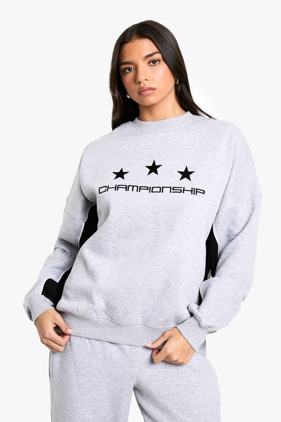 Championship Star Print Colour Block Oversized Sweatshirt