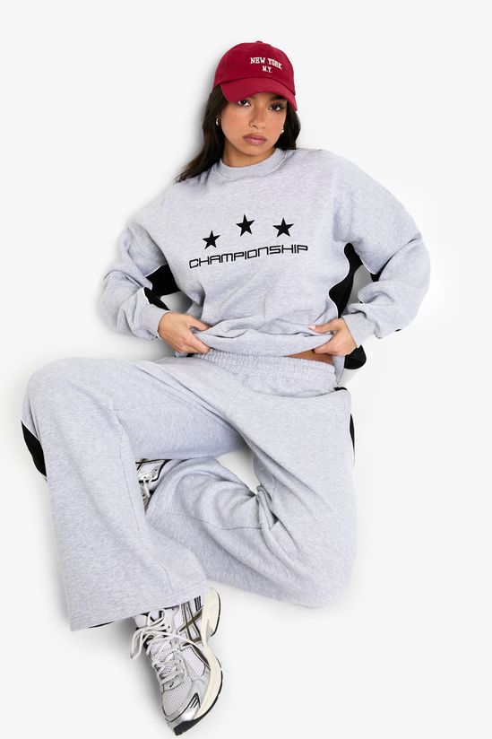 Championship Star Print Colour Block Oversized Sweatshirt