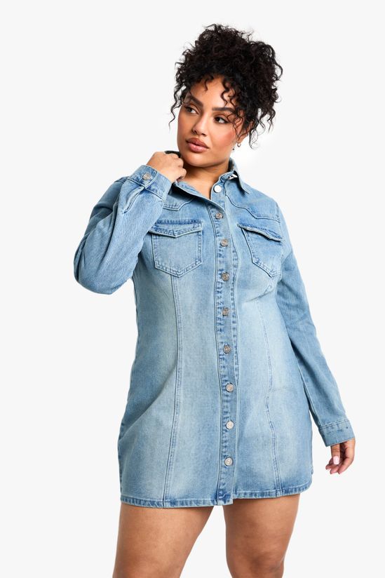 boohoo Plus Western Denim Shirt Dress