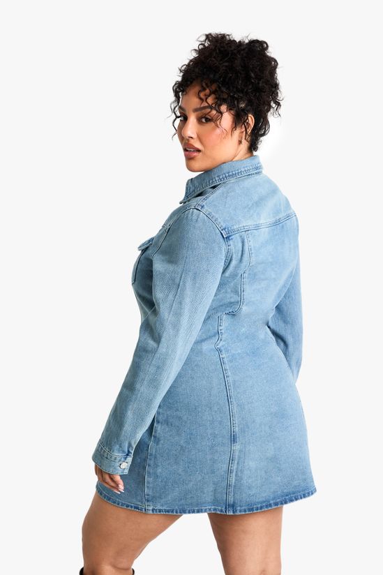 boohoo Plus Western Denim Shirt Dress