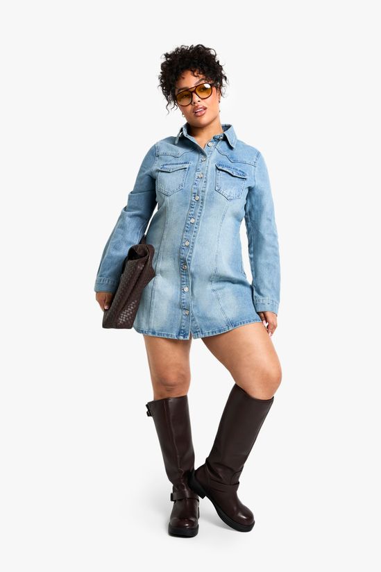 boohoo Plus Western Denim Shirt Dress