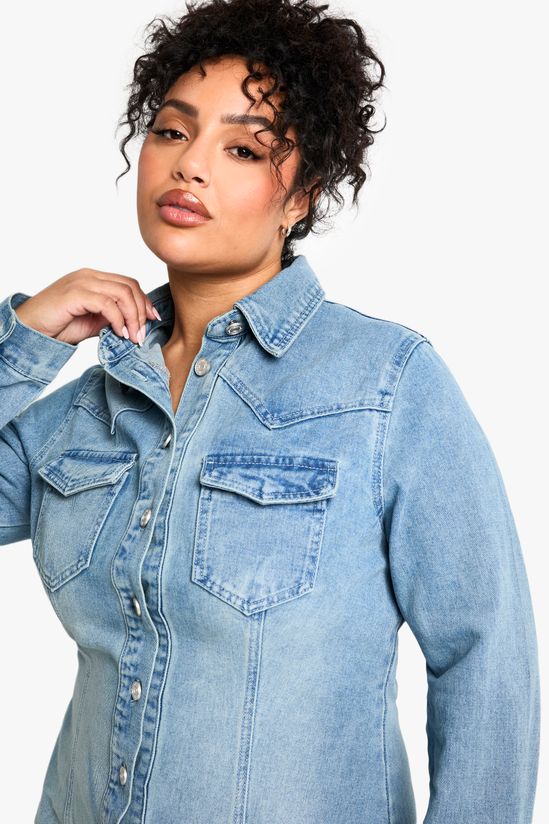 boohoo Plus Western Denim Shirt Dress
