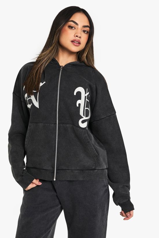 NY Embroidered Oversized Zip Through Hoodie