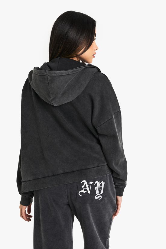 NY Embroidered Oversized Zip Through Hoodie