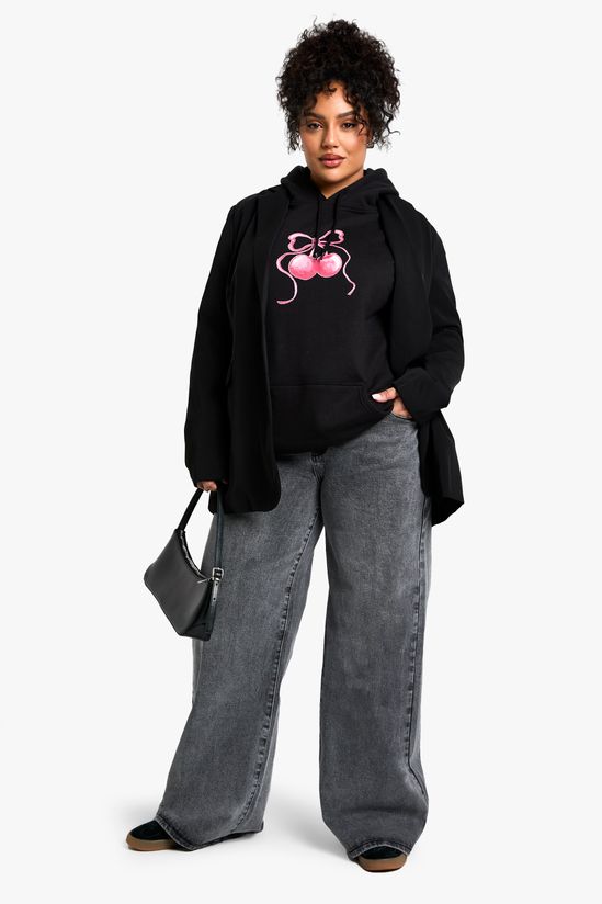 boohoo Plus Bow Cherry Oversized Hoodie