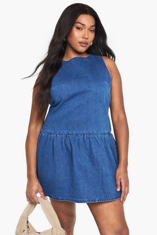 Plus Denim Tie Back Smock Dress