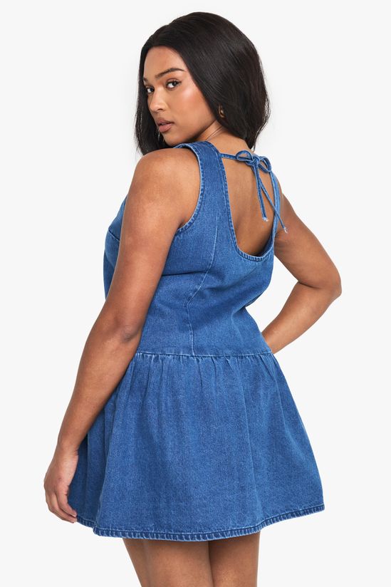 Plus Denim Tie Back Smock Dress