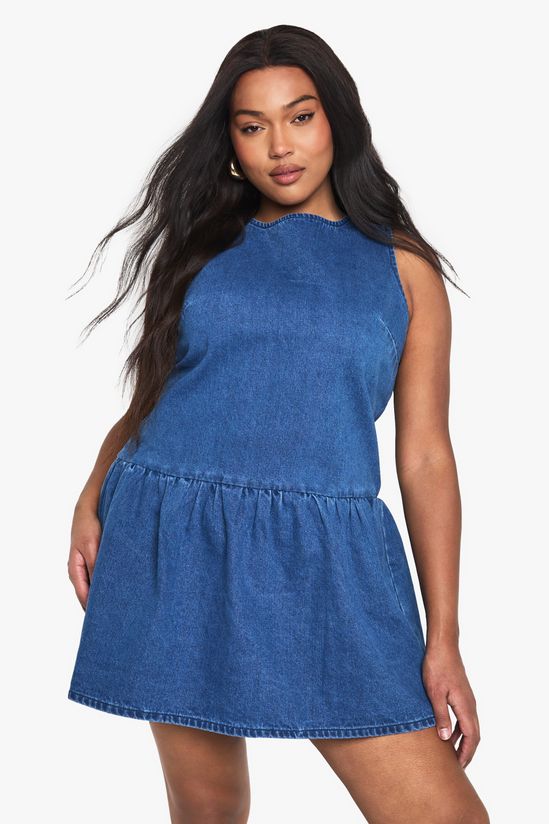 Plus Denim Tie Back Smock Dress