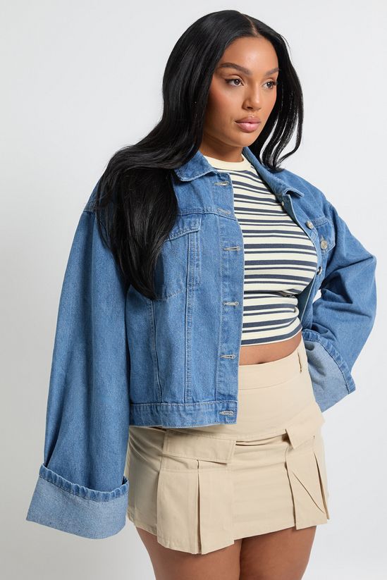 Plus Deep Turn Up Cuff Denim Jacket