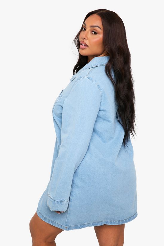 Plus Collared V Neck Denim Dress