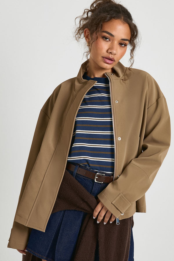 Funnel Neck Faux Leather Jacket