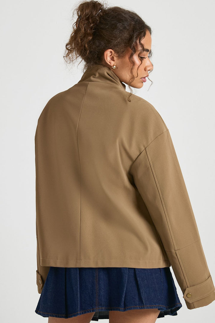 Funnel Neck Faux Leather Jacket