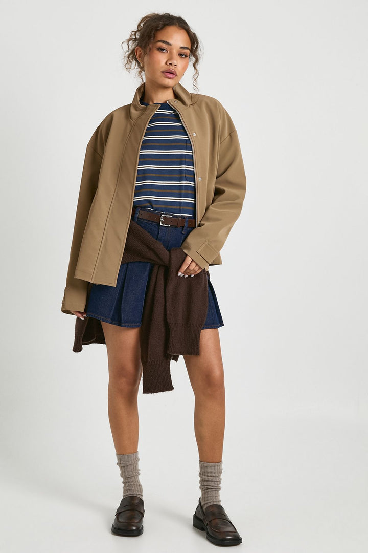 Funnel Neck Faux Leather Jacket