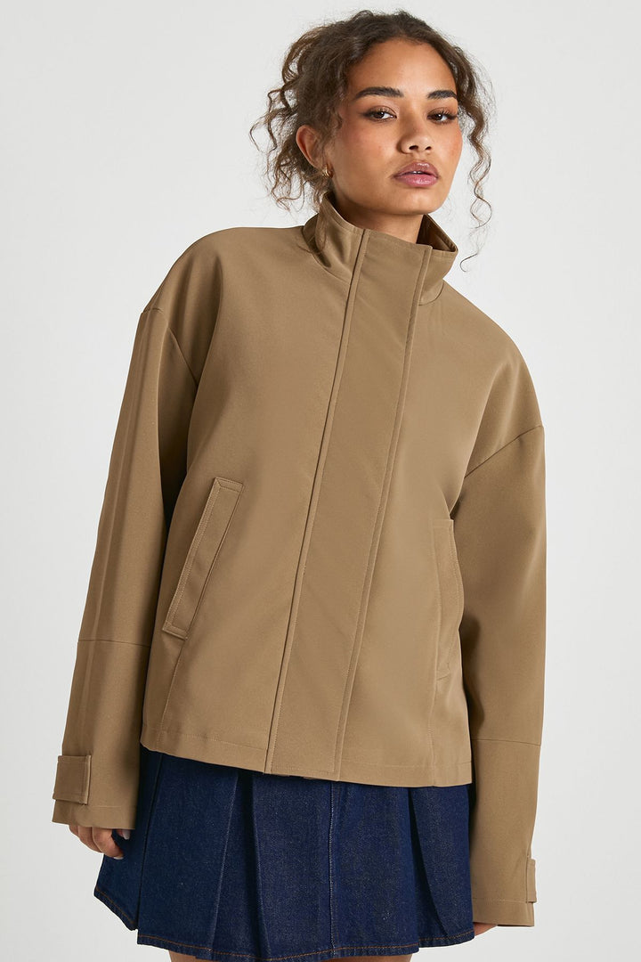 Funnel Neck Faux Leather Jacket