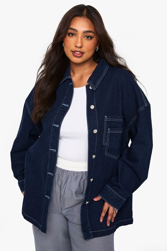 Plus Double Pocket Detail Denim Jacket
