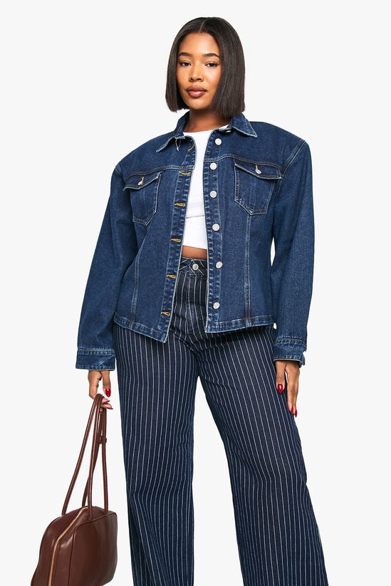 Plus Shoulder Pad Detail Denim Jacket