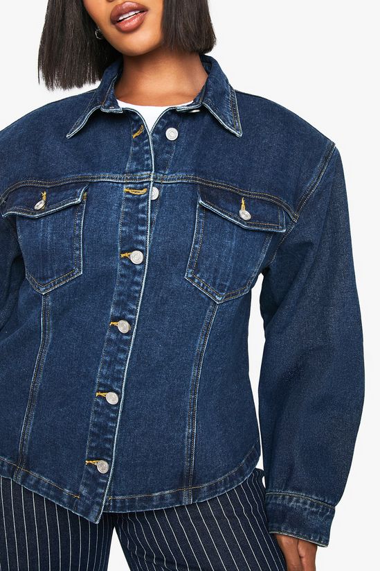 Plus Shoulder Pad Detail Denim Jacket