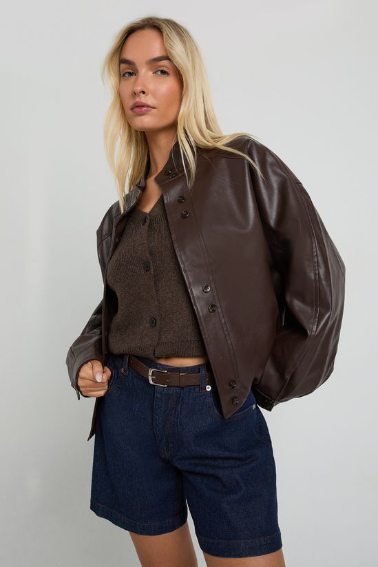 Bubble Hem Faux Leather Bomber Jacket