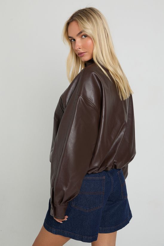 Bubble Hem Faux Leather Bomber Jacket
