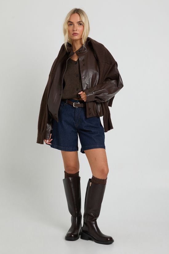 Bubble Hem Faux Leather Bomber Jacket